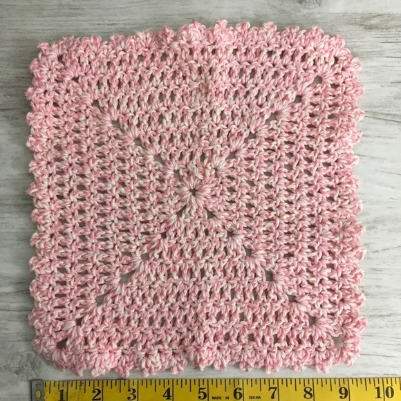 Pink Wash Cloth Cotton Handmade Dish Rag Crochet Shabby Chic Kitchen Bath - Picture 3 of 6